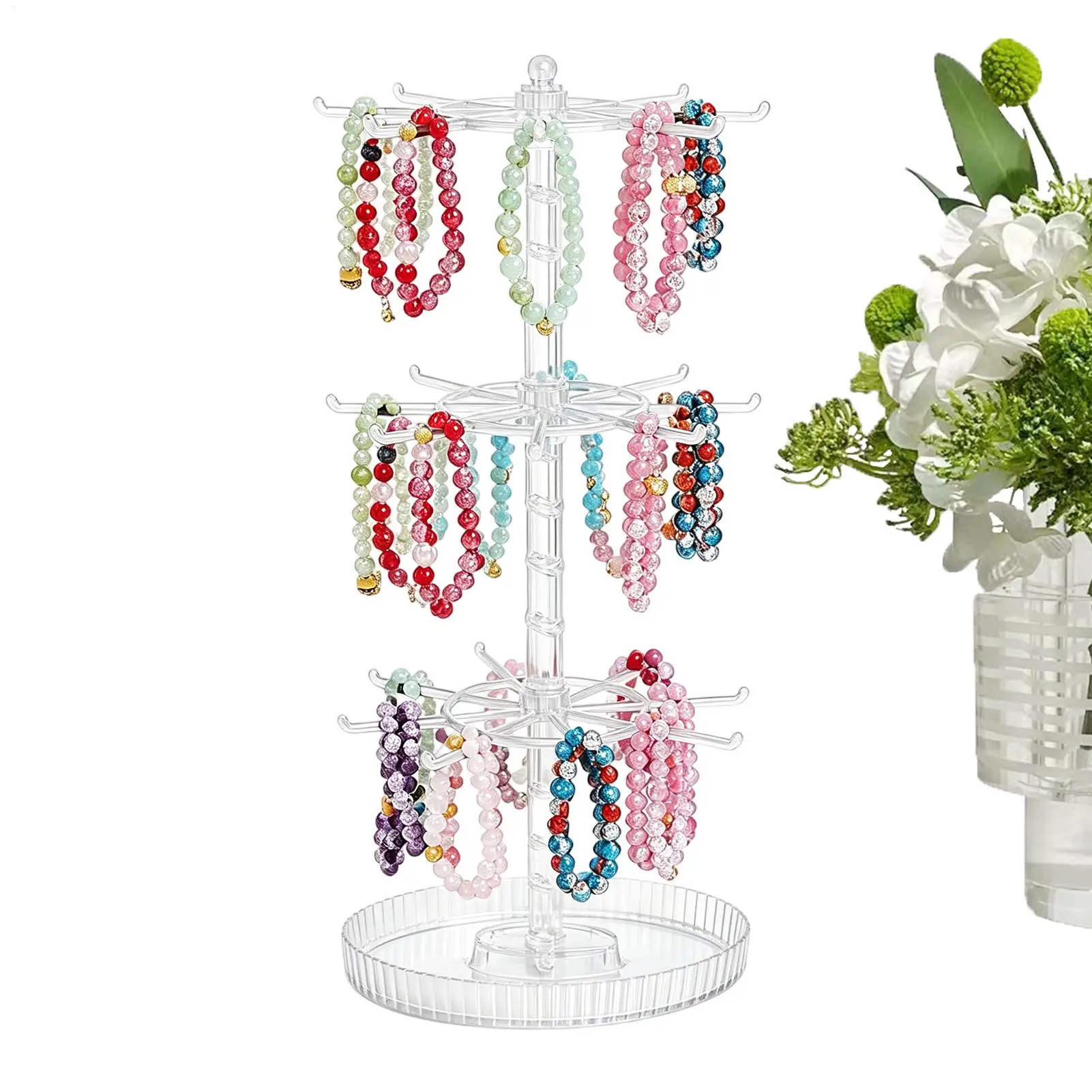 

Jewelry Stand 3-tier Jewelry Display Organizer Rotating Holder Rings Storage Rack For Necklaces Bracelets Keys Rings Home
