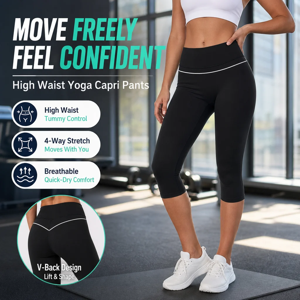 Women High Waist Yoga Capri Pants White Trim Tummy Control Butt Lift 5 Colors Stretchy Workout Capris For Gym Running Fitness