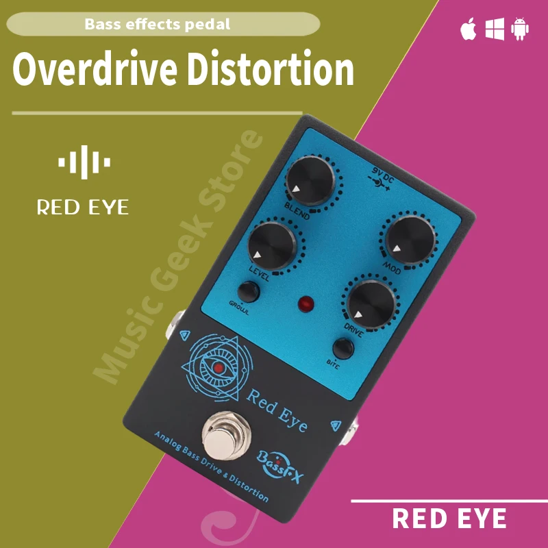 

Fanmuzk Red Eye Analog Bass Drive Distortion Pedal with Blend Control, Dual Distortion Modes & Bite/Growl EQ for Electric Bass