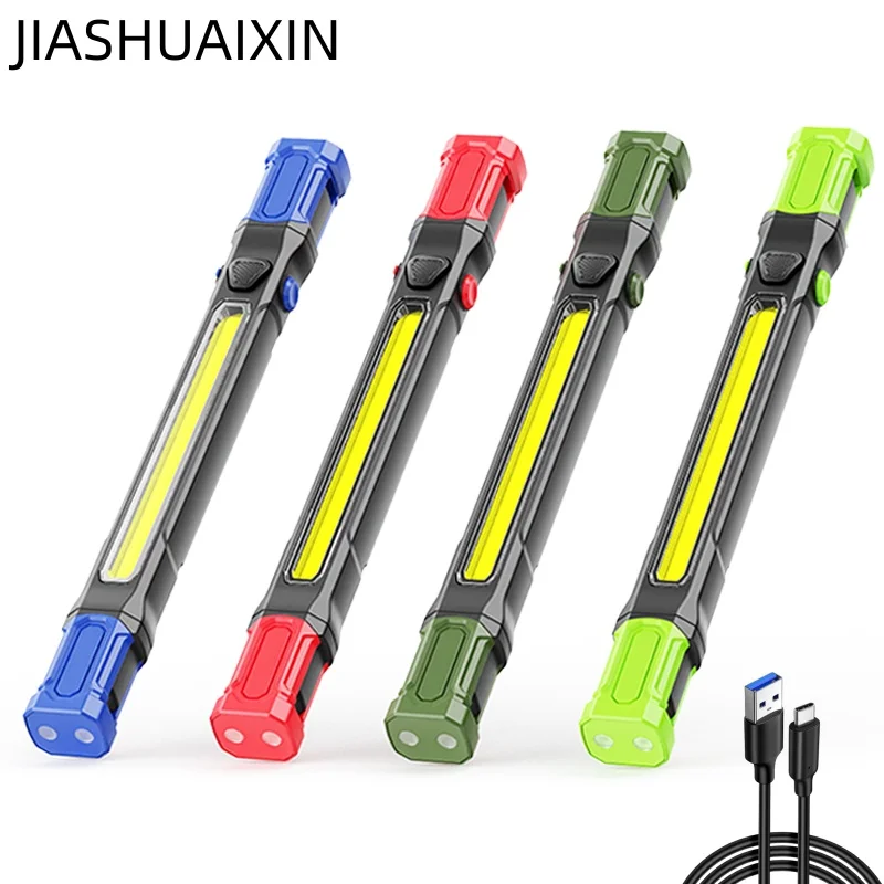 JIASHUAIXIN New COB work light, rechargeable, foldable long car emergency inspection light with magnetic hook
