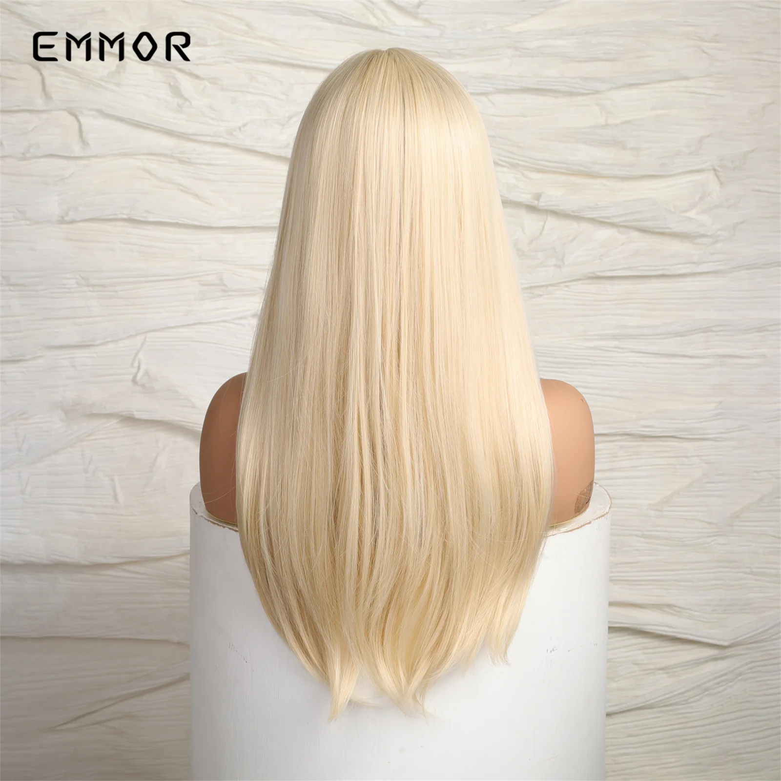 Emmor Blonde Platinum Wig Synthetic Straight Wigs with Bangs for Women Cosplay Party Lolita Use Heat Resistant Fiber Hair Wig