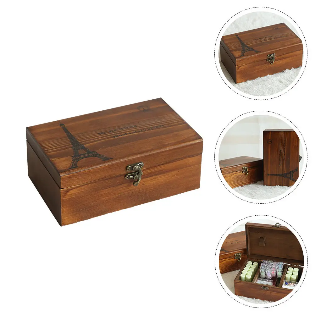 1Pcs Wooden Sewing Box Retro Art Design with Engraving Metal Lock Fine Workmanship for Needle Thread Scissors Storage Home