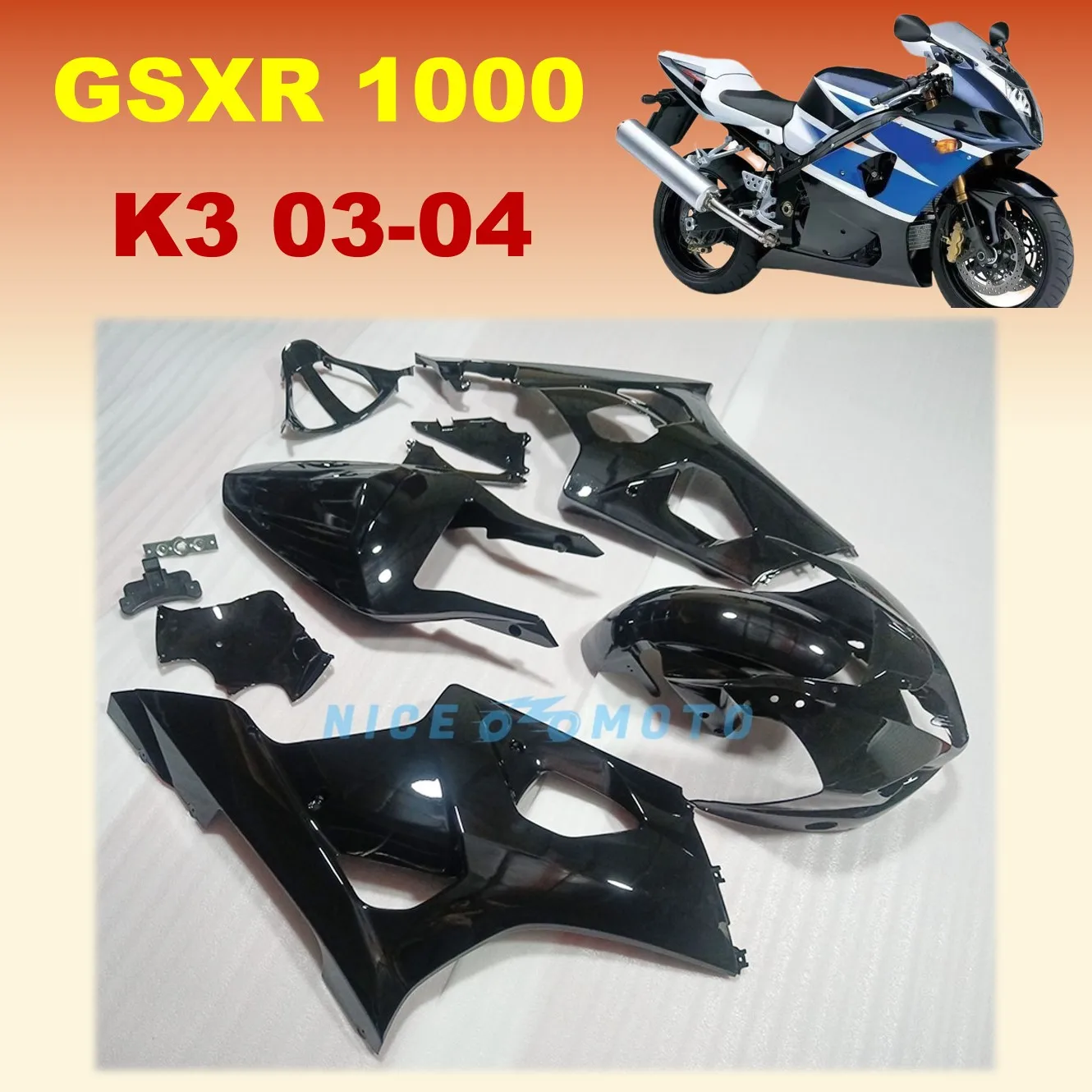 พลาสติก ABS รถจักรยานยนต์ Fairing สําหรับ SUZUKI GSXR1000 GSX-R1000 2003 2004 Bright สีดําตัวถังรถที่อยู่อาศัย gsxr 1000 03 04