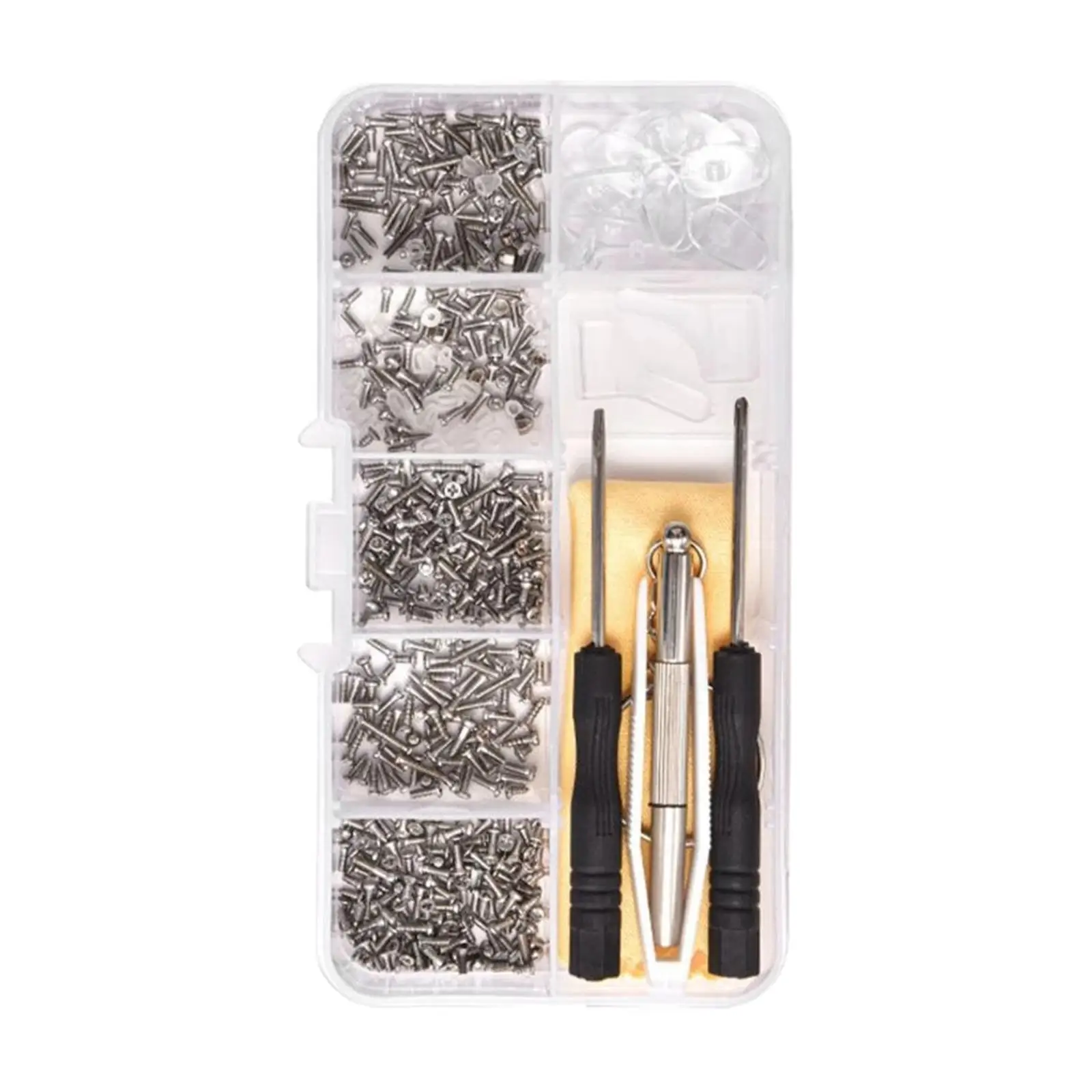 500 Pieces Mini Screws Nuts Assortment Glasses Repair Tool Kit, Nose Pads Spectacles Ear Hook Micro Screwdriver Eyewear