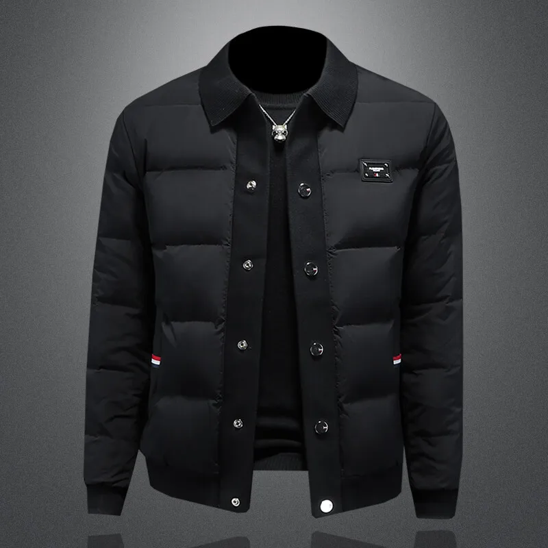 

Мужская повседневная утепленная куртка на пуху 2025 года, зимняя, с 90% белым утиным пухом, вязаным воротником, модная городская, стильная, водонепроницаемая