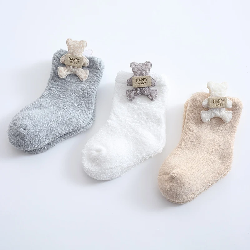 1 Pairs Baby Socks Warm Winter Cute Cartoon Bear Soft Newborn Baby Girl Boy Thicken Terry Socks Floor Sock Infant