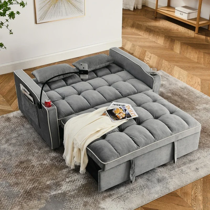 M Modern Folding Sofa Bed Upholstery and Soft Metal Frame 2-Seater Foldable Couch for Living Room Apartment Furniture