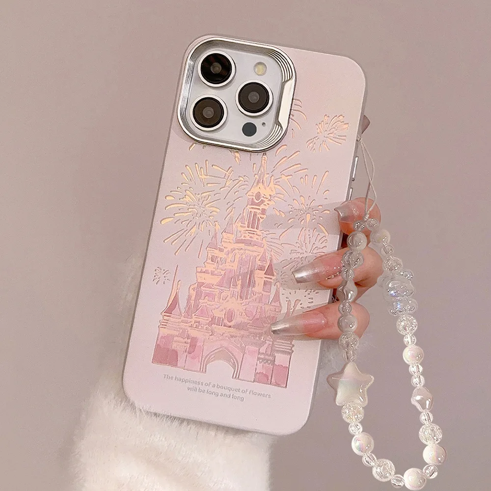 Pink Glitter Castle Phone Case for iPhone 15 14 13 12 11 Pro Max Plus Princess Fairytale Cover funda