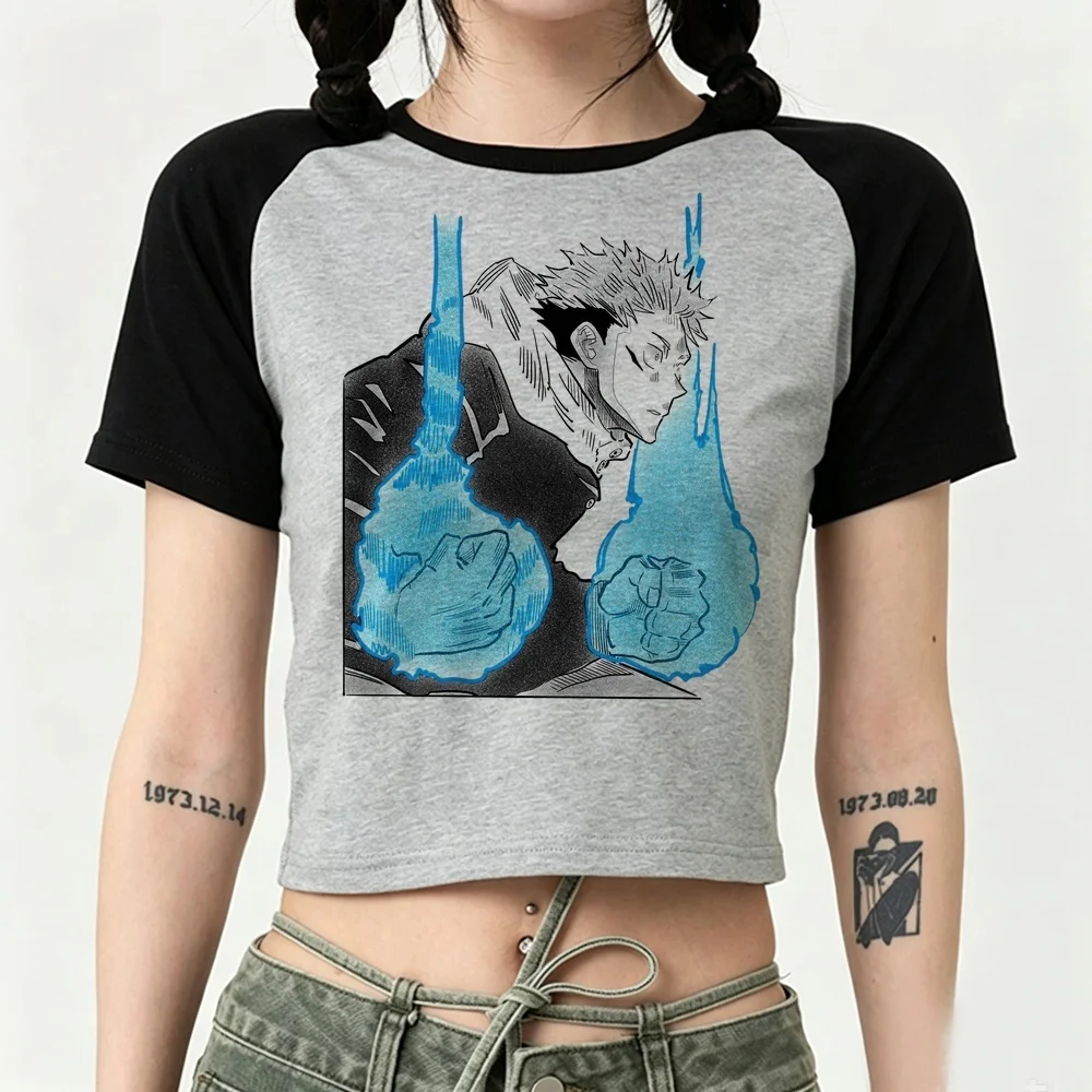 Jujutsu Kaisen crop top girl anime japan manga graphic baddie top tees harajuku cute goth japan
