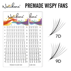 NATUHANA Wispy Premade Fan Lashes 7D 9D Long Stem Premade Volume Eyelash Extension Sharp Stem Sandwich Individual Faux Lashes