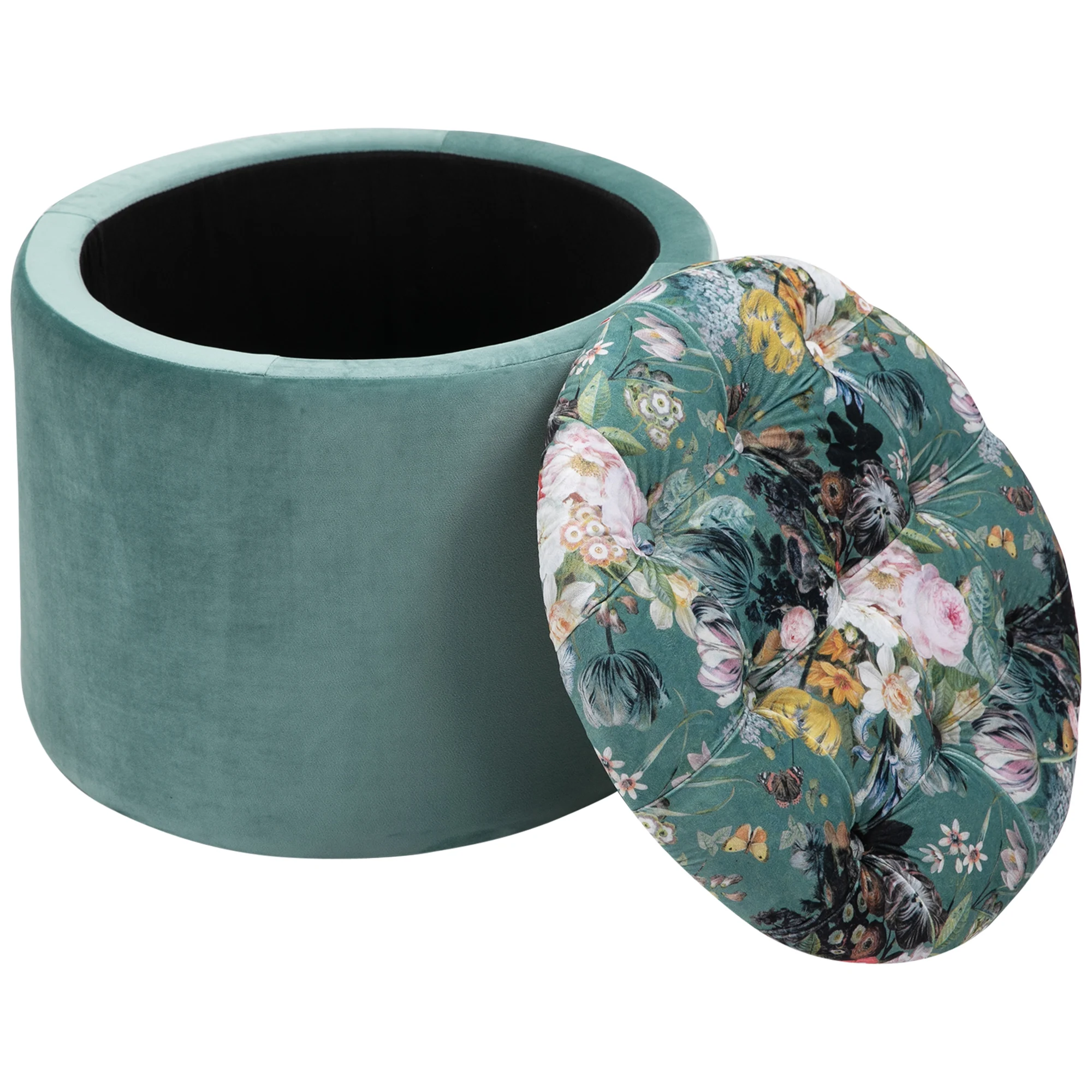 HOMCOM storage stool pouf trunk or round footrest with lid for living room bedroom-50x38 cm turquoise