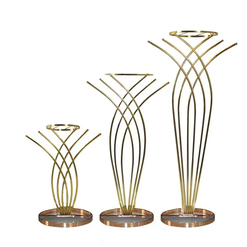 4PCS Shiny Gold Luxury Flower Vase Display Bouquet Stand Stage Floral Arch Rack Wedding Welcome Backdrops Road Lead Decor Props