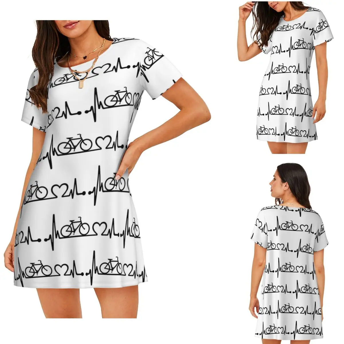 Custom Mountain Bike Cycling Pulse Short Sleeves Nightdress For Sleeping Women Short Sleeve Nightgowns Soft Pajama Dress
