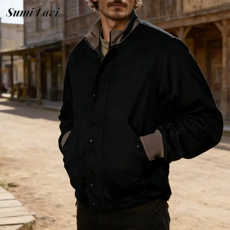 

Винтажная мужская верхняя одежда: модные демисезонные куртки с воротником-стойкой, на пуговицах, с длинными рукавами, в стиле пэчворк, с контрастными вставками