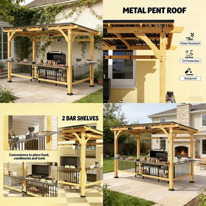 Modern Outdoor Hardtop Wooden Barbecue Oven Gazebo Eco Friendly Durable Garden Furniture