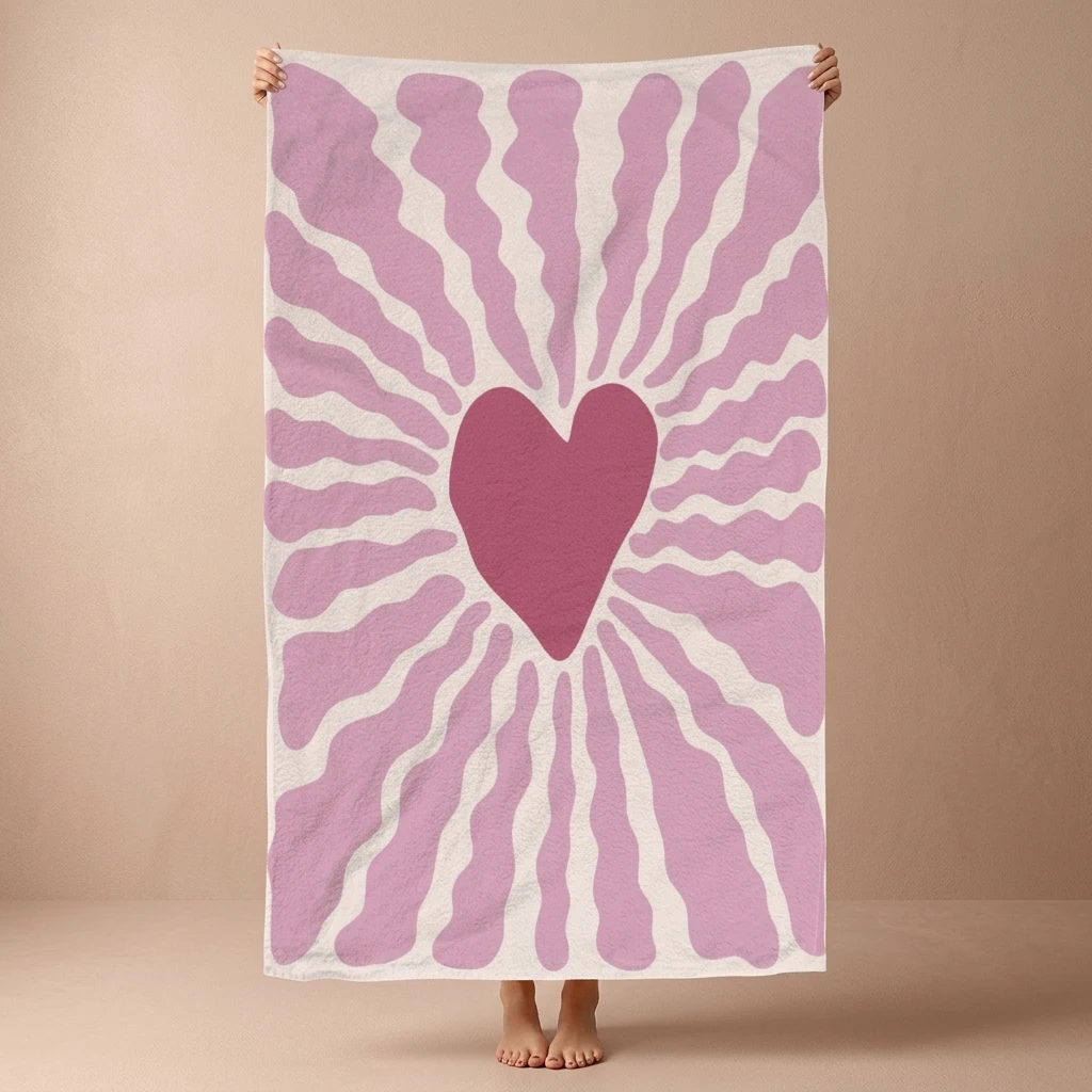Summer Beach Towel Quick Dry Absorbent Heart Pattern Travel Wrap for Couple Pool Gym Shower Soft Microfiber Bath Mat