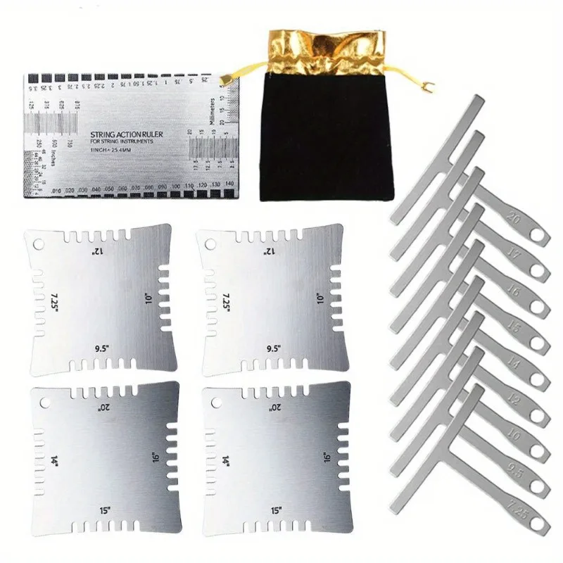 14PCS Gitarre Gitarrenbauer Messwerkzeug Kit Set String Action Lineal Understring Radius Gauge Gitarre Reparatur Werkzeuge