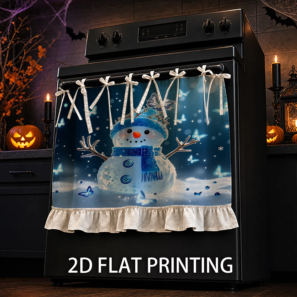 1PC Winter Kitchen Curtain-Cabinet Curtain-Apron. Printed with cute snowmen, blue scarves and butterflies. Perfect for winter an