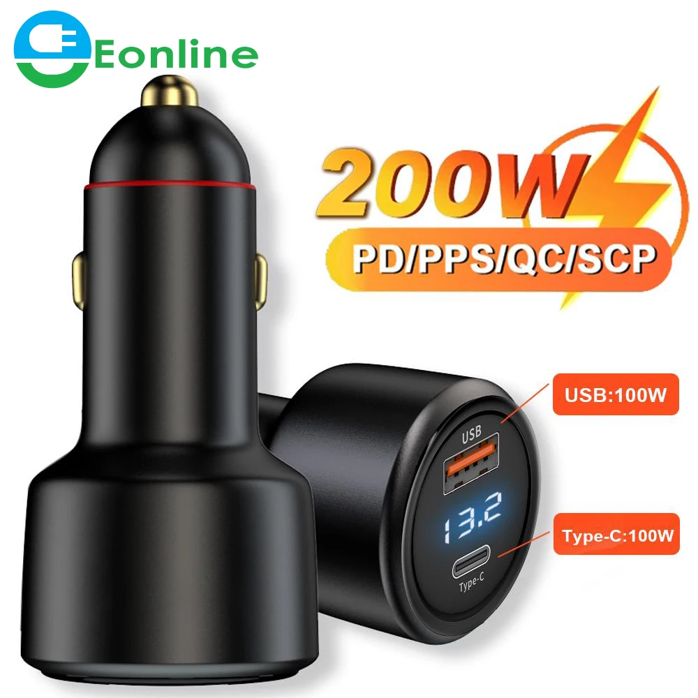 Eonline 2D 100W PD+100W QC Dual Quick Charger Type C Fast Charging Car Charger Mobile Phone Tablet Laptop Charge Auto Charger