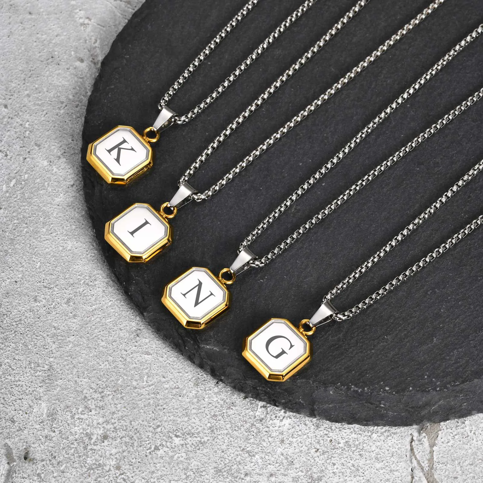 

Stylish Alphabet Necklace for Men Boys,Waterproof Stainless Steel A-Z 26 Leters Collars,Name Initial Jewelry Gift