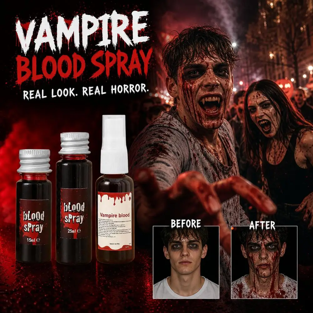 Halloween Fake Plasma Spray Spoof Props Simulation Makeup Vampire Zombie Trick Artificial Olasma Washable Fake Blood 15/25/30ml