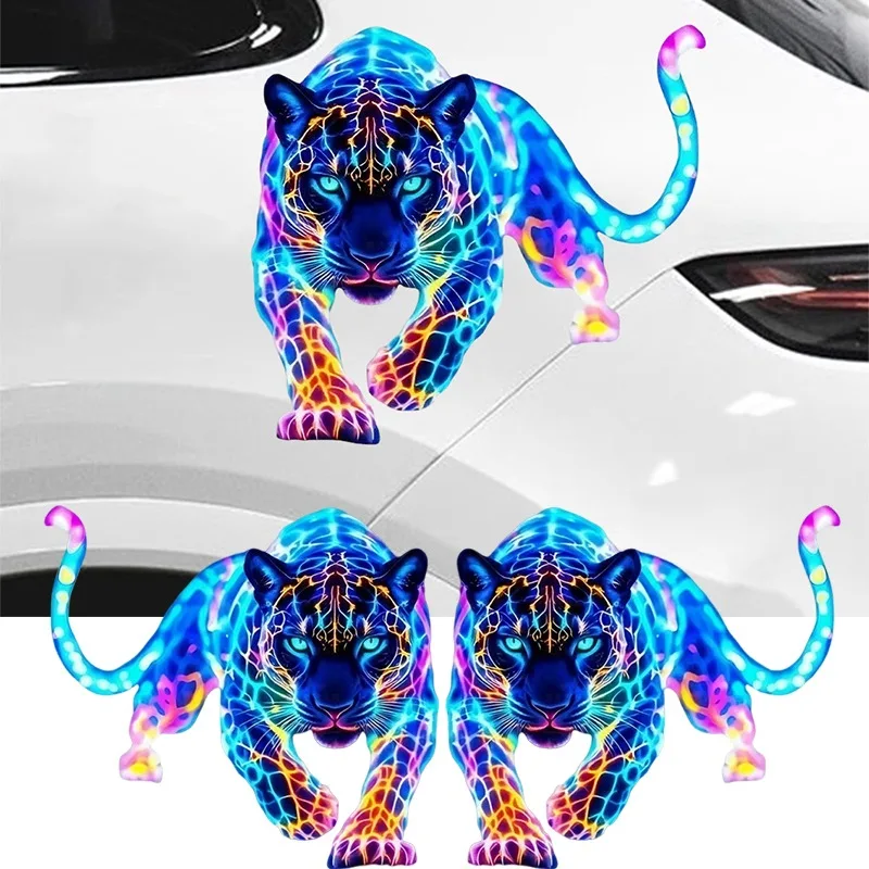 1-2 Pairs of Vibrant Neon Leopard Motorcycle Waterproof Sticker with Vibrant Design Durable Self-adhesive Sticker Car Decoration
