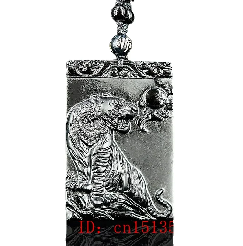 Natural Black Obsidian Tiger Pendant Chinese zodiac Necklace Fashion Charm Jewellery Carved Pixiu Amulet Gifts for Women Men