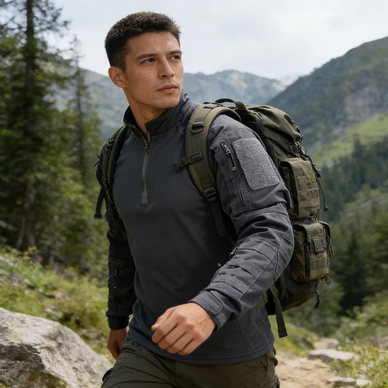 2026 Tactical Shirts BDU Combat Shirt Hunting Clothes 1/4 Zip T-shirts Men's Wear Resistant Training Work Shirts Pullover Tops