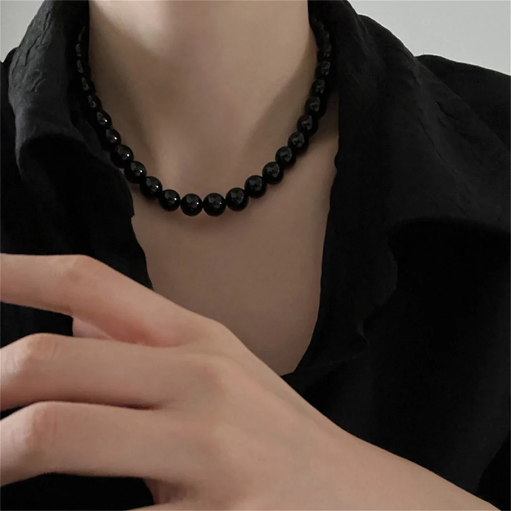 Französische Vintage-Halskette mit schwarzen Perlen für Damen, einfache Acrylperlen-Choker, modischer Schmuck, Accessoires, Dropshipping-Geschenk – Detail 2