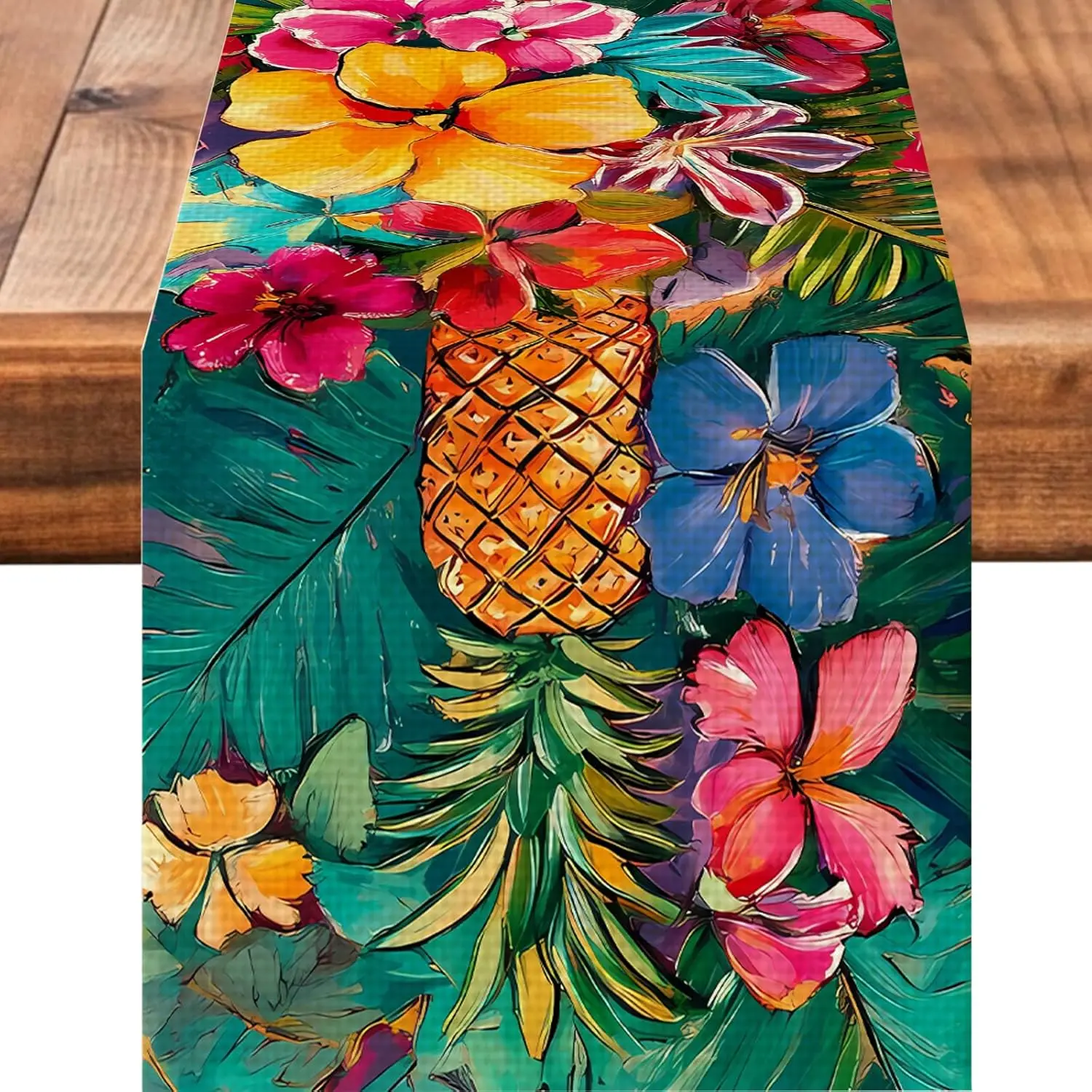 Pineapples Abstract Art Table Runner - Colorful Fruit Painting Table Cover for Kitchen Dining Indoor Outdoor Party