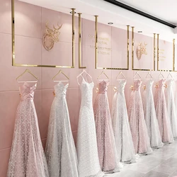 Luxury Gold Wedding Dress Hanger Display Rack Stainless Steel Material Shelf Ceiling Mount For Bridal Shop/Clothing Store Decor