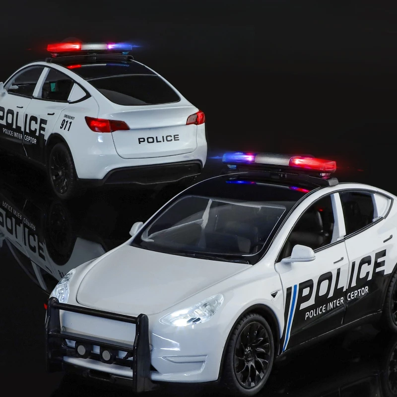 Voiture de Police modèle Y 1:24, haute Simulation, en alliage métallique moulé, son et lumière, Collection de jouets pour enfants, cadeaux