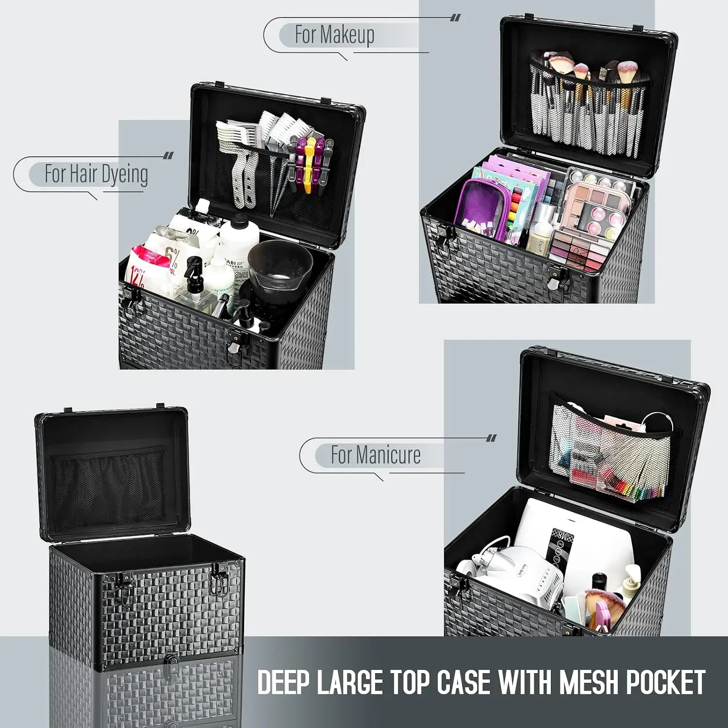 Rolling Salon Cart with 3 Drawers, Wheeled Nail Trolley & Makeup Train Case Organizer for Nail Technicians, SPA, Face Painting, Hairstylists and Makeup Artists view 2