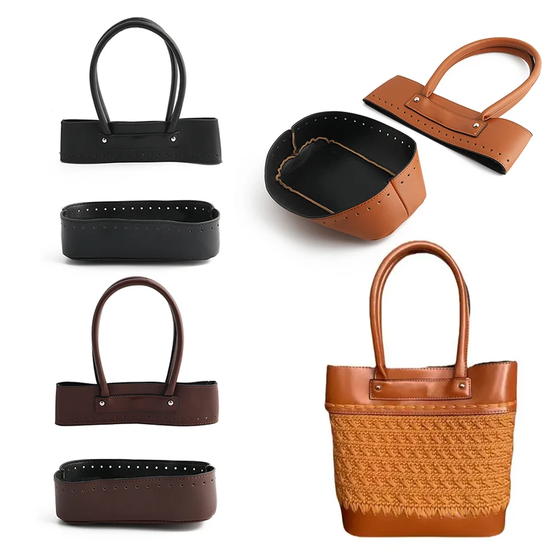 DIY Leather Knitting Crochet Bag Bottom Base Set Handbag Shoulder Strap For DIY Woven Bag Handmade Making Bag Material