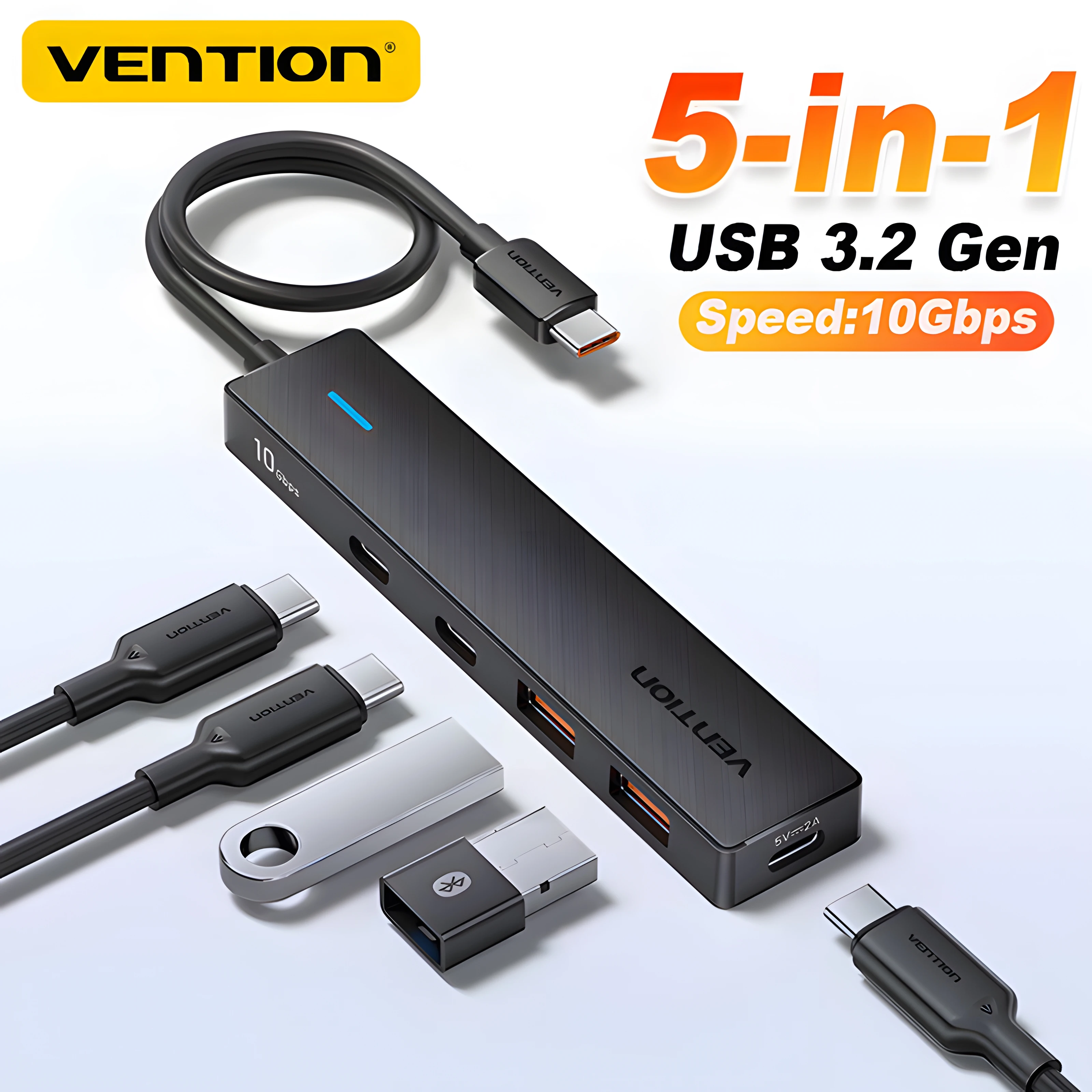 Vention 5 in 1 USB 3.2 HUB 10 Gbps Splitter Genişletme USB A Tip C HUB MacBook iPad Xiaomi Samsung Dizüstü Bilgisayar için Çoklu Bağlantı Noktası