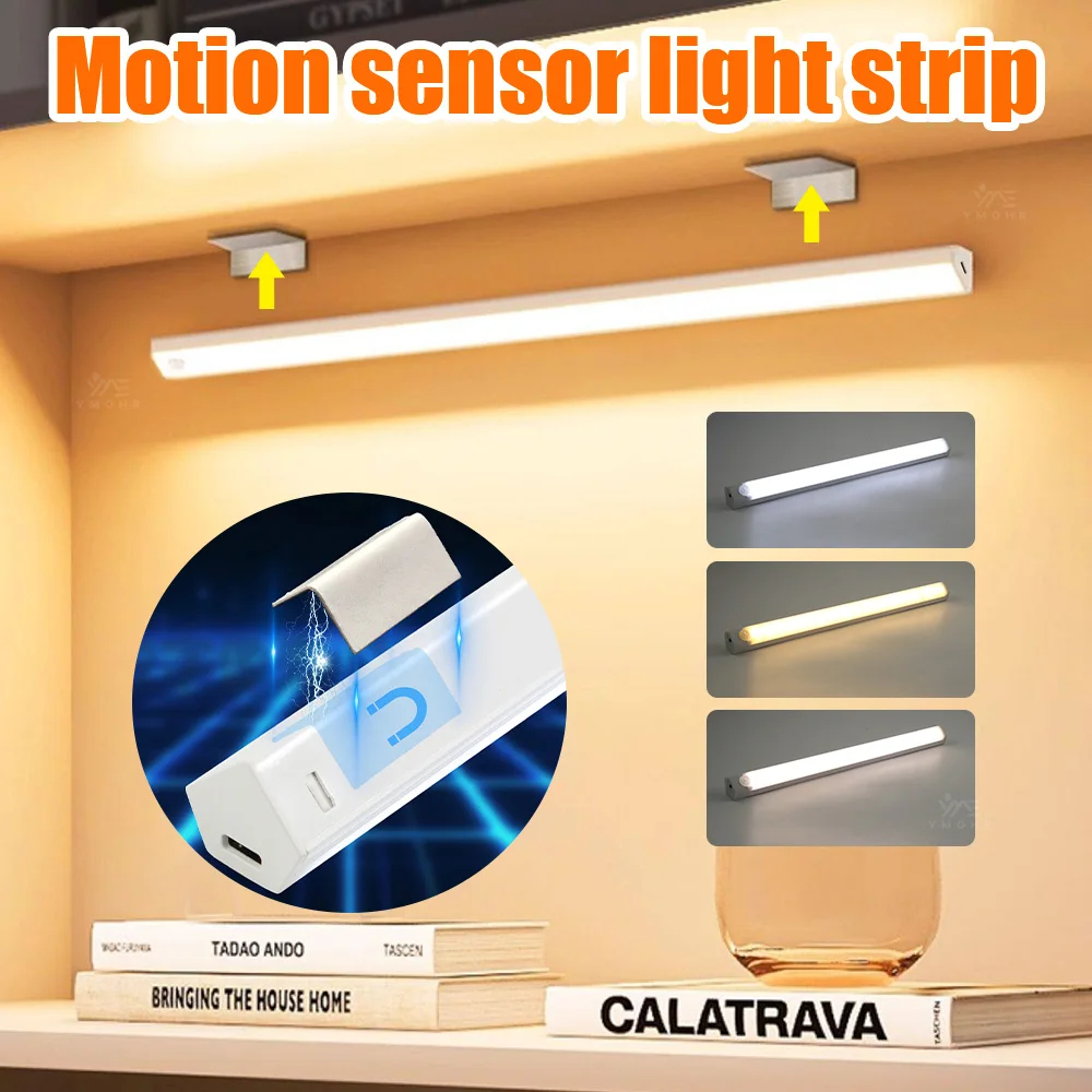 LED Light Strip USB Rechargeable LED Lights Magnetic Motion Sensor Wireless Night Light Kitchen Cabinet Storage Room Decoration