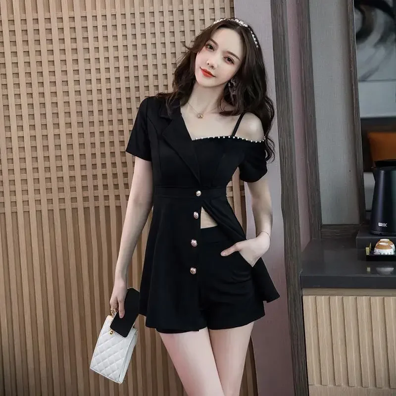 レディース タンクトップ ショートセット 2点セット オフショルダー テーラード ファッション バケーション outfits 2025 アンサンブル スタイリッシュ キット フル レディース ショーツ