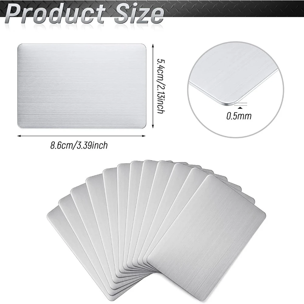 10Pcs Stainless Steel Metal Business Card Size 85*53mm Blank Laser Engraving Cards Special Logo Printing Matte Brushed Finishing