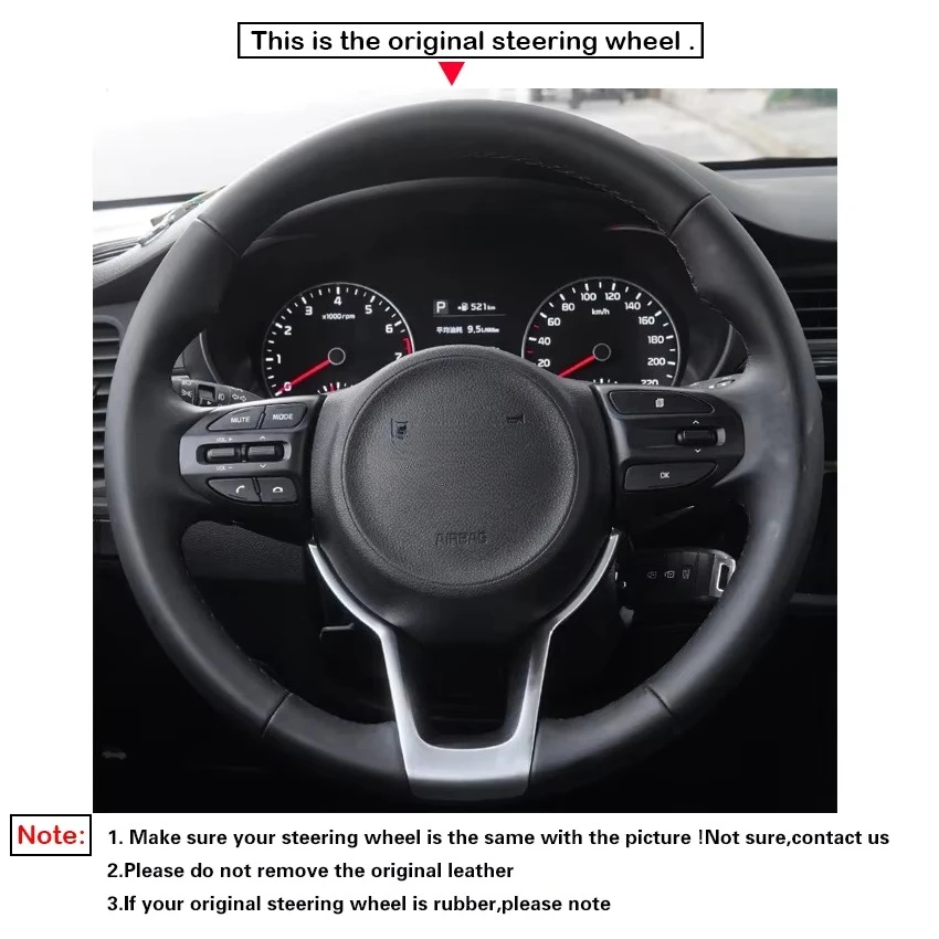 Black Faux Leather Car Steering Wheel Cover for Kia K2 Picanto 3 Rio 4 Stonic 2017-2024