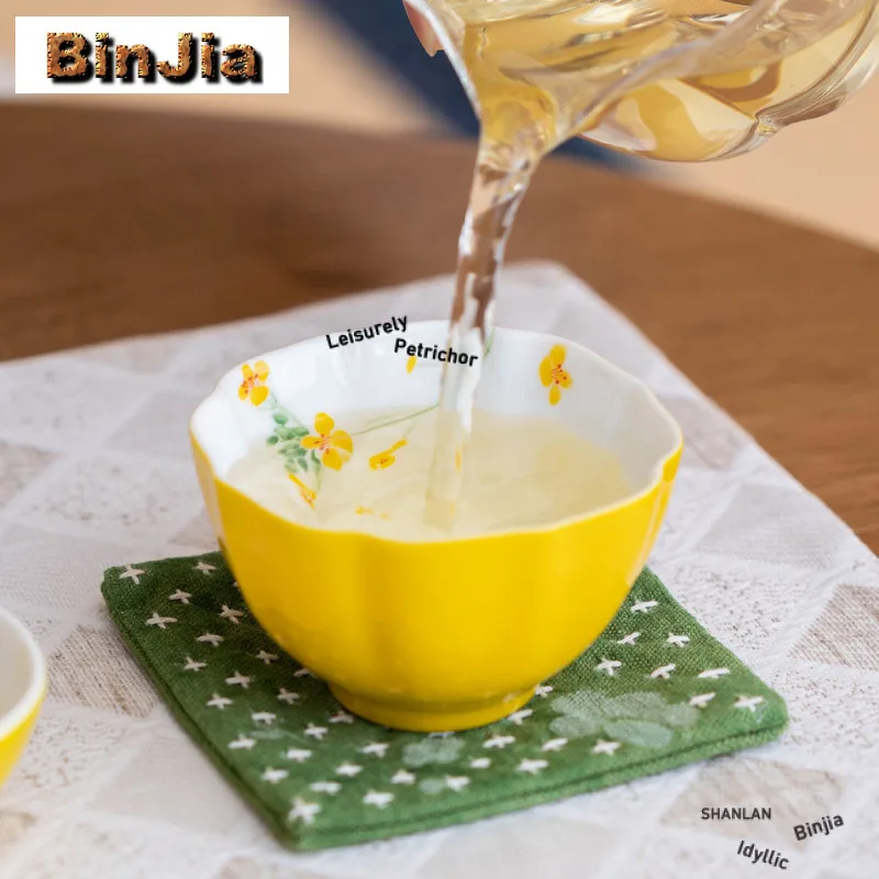 80 مللي رسمت باليد الاغتصاب زهرة فنجان زين وعاء شاي أكواب واحدة الشاي تذوق العطر كوب تشازان ماستر أكواب طقم شاي صيني