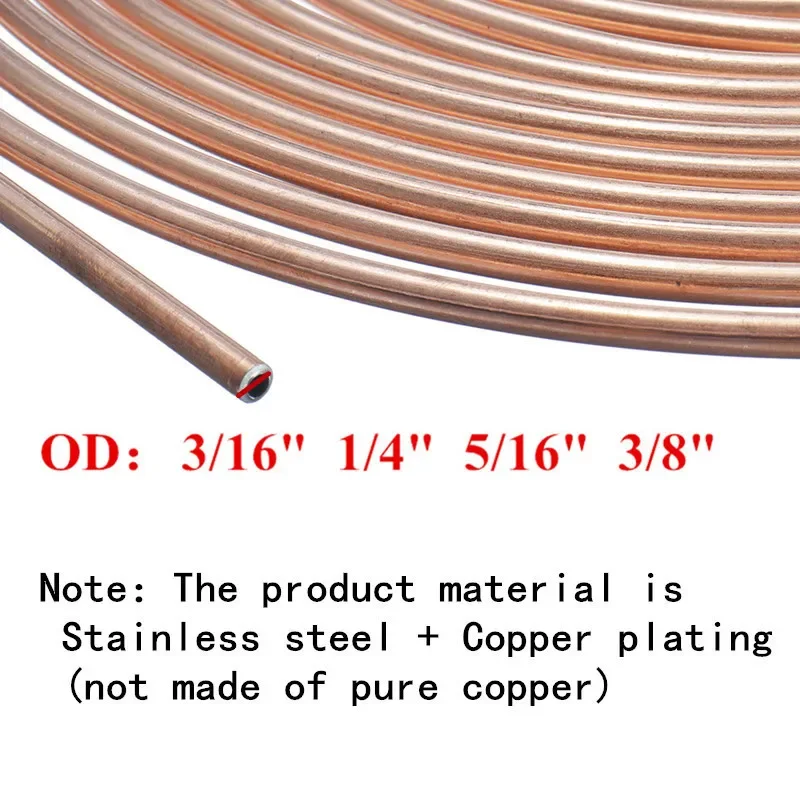 25ft 7.62m Iron Plating Copper Car Brake Line Roll Tube Coil 3/16\