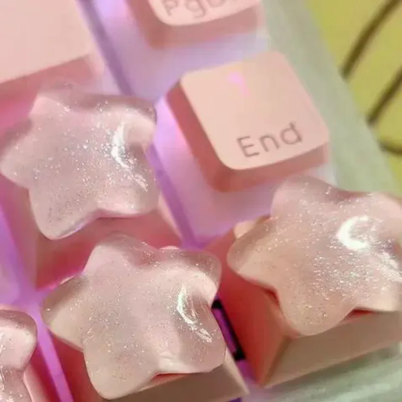 Translucent 4PCS Cute Star Keycaps Beautiful Girl Personalized Gift Key Cap for Mechanical Keyboard Accessories