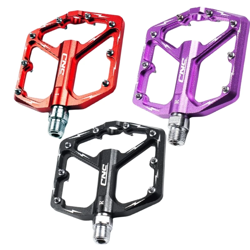 CNC Mtb Pedals, Bicycle Pedals Route, Bike Accessories, Non-slip Bearings Mountain Bikes Flat Platform,Black ,Red, Purple