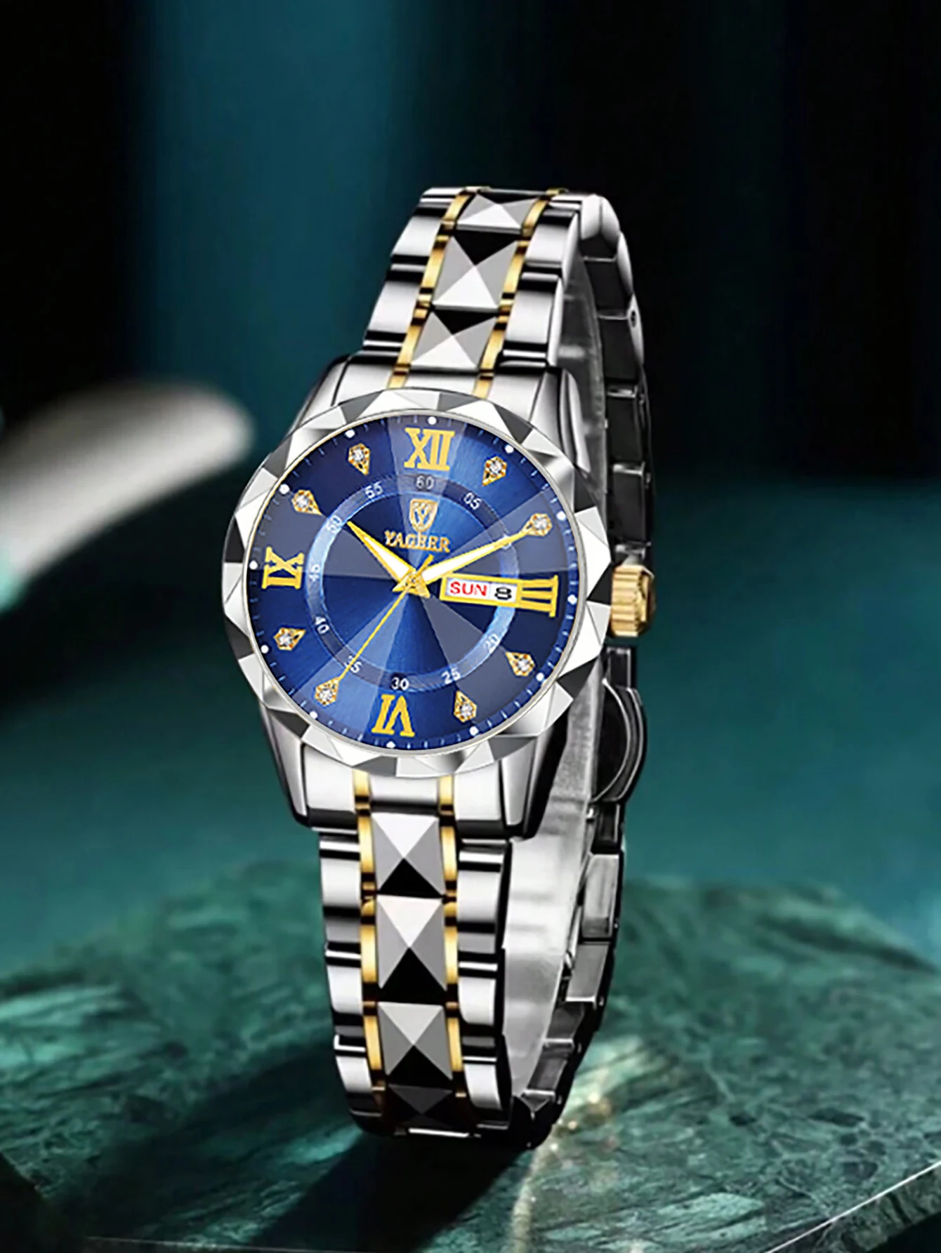 A luxurious business lady's small luminous calendar stainless steel quartz watch - a birthday gift for her