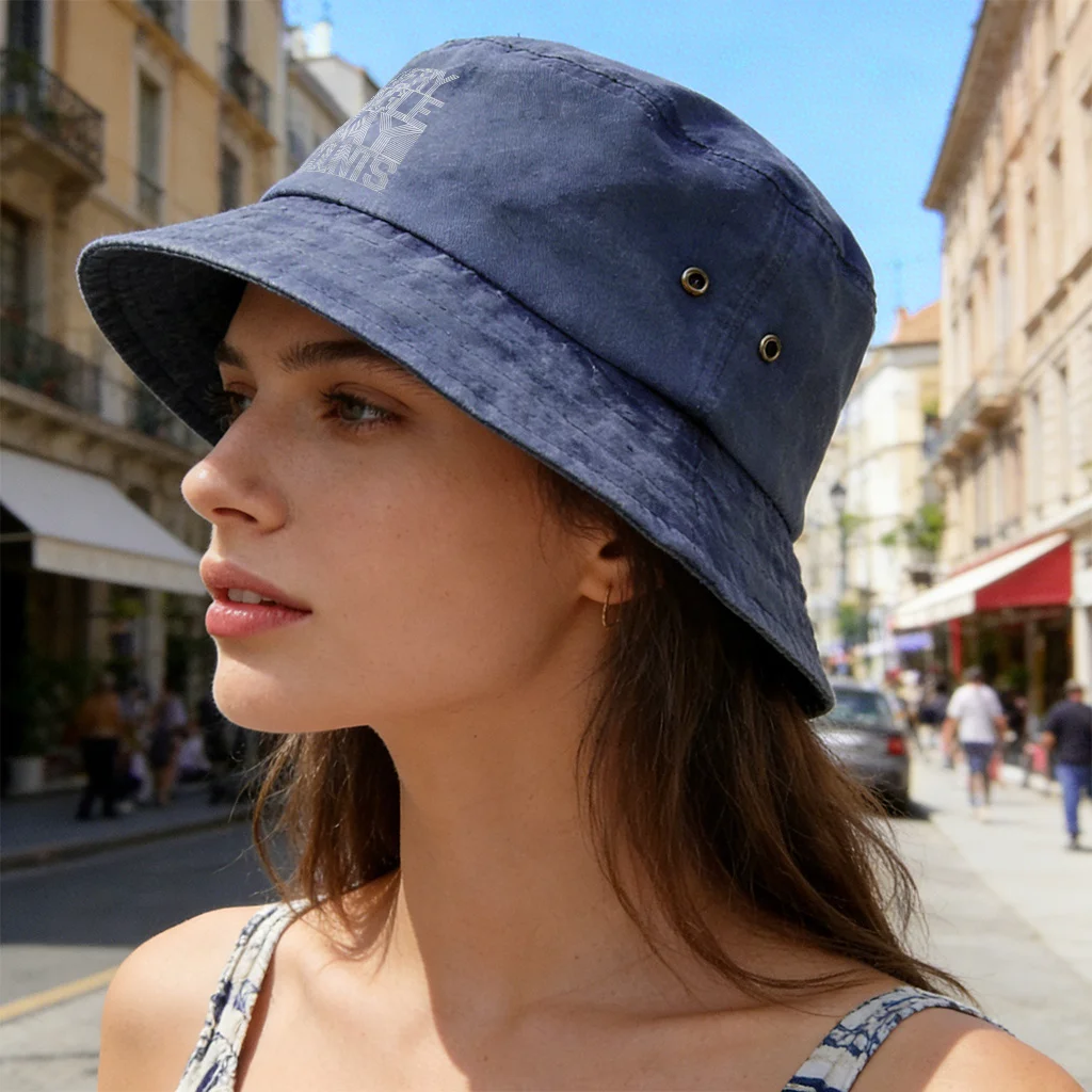 Vintage Distressed Washed Fisherman Hat with Cool Print, Lightweight And Breathable with Ventilation Holes, Multiple Colors Avai