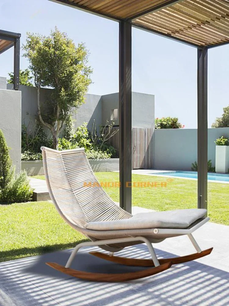 Nordic Balcony Recreational Rocking Chair Tea Table Combination Outdoor Rattan Makes Up 3 Sets Of Small Sofa Lazy Courtyard