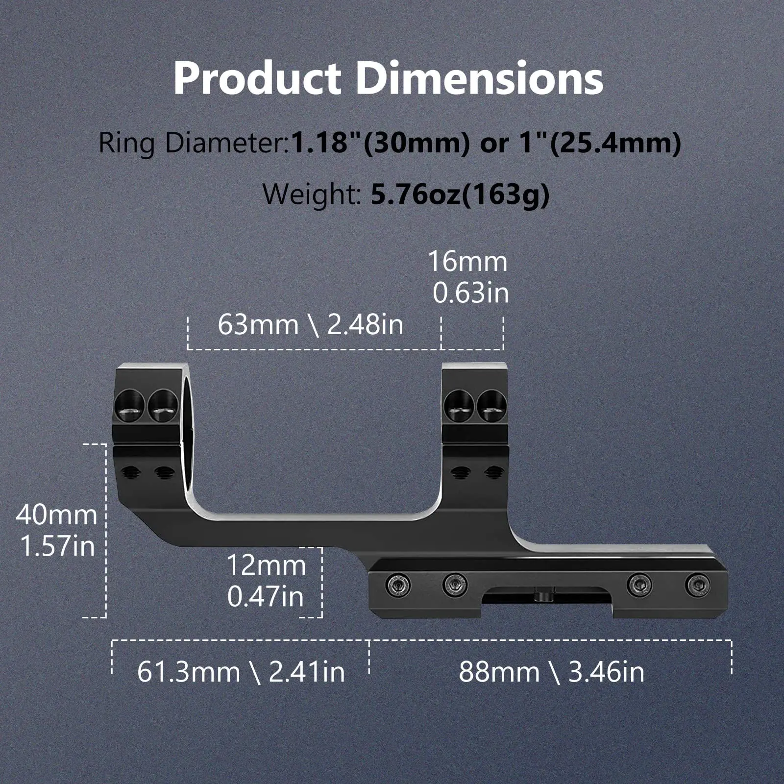 Anneau de portée Picatinny Rail, Base de lampe de poche, support décalé en porte-à-faux, double anneau en alliage d\'aluminium de 1 pouce ou 30 mm de