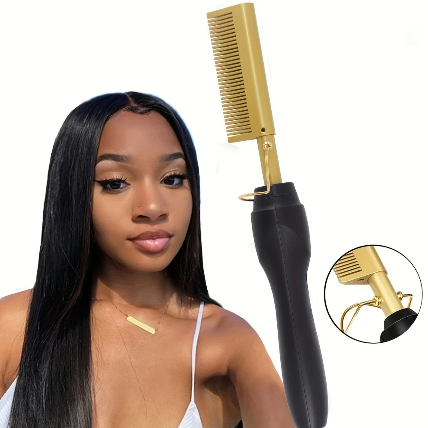 

High Temperature Multi-Purpose Hot Comb for Effortless Straightening & Stunning Curls, Advanced Even Heat Distribution Alloy Hai