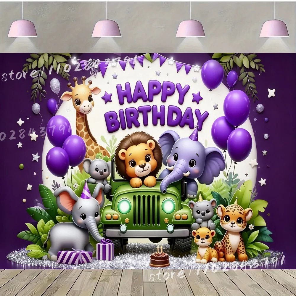 Красный Фелиз Тыкванос Джунгли Животное День Рождения Виниловый Фон Лев Слон Жираф Белый Воздушный Шар Торт Фон Декор Партии
