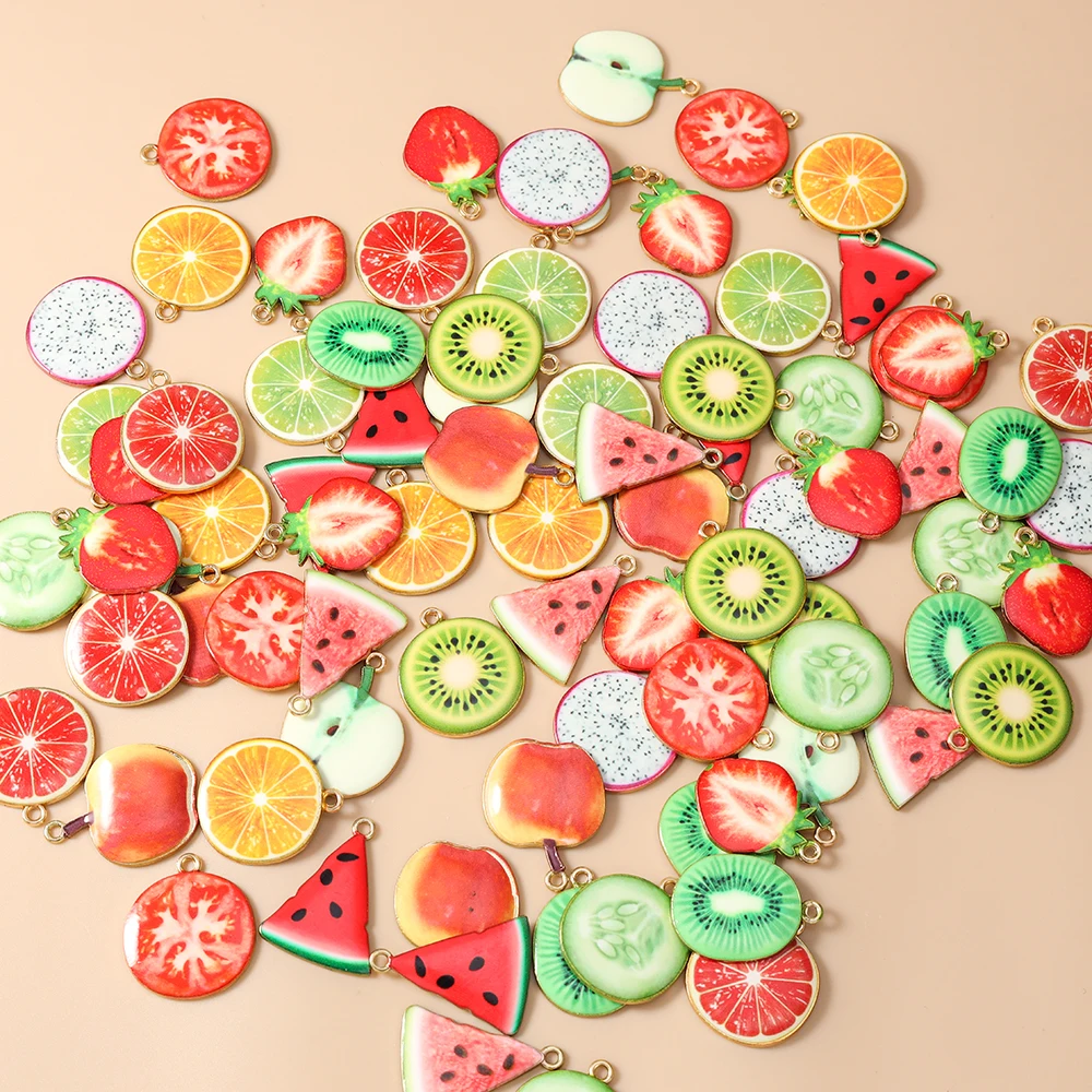 Leslie 20 Stück Charms Frucht Wassermelone Apfel Erdbeere Zitrone Anhänger für DIY-Bastelarbeiten Handgemachter Modeschmuck – Detail 7